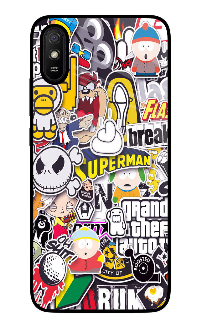 Sticker Bomb Redmi 9A/9i Glass Case Back Cover by Casekaro