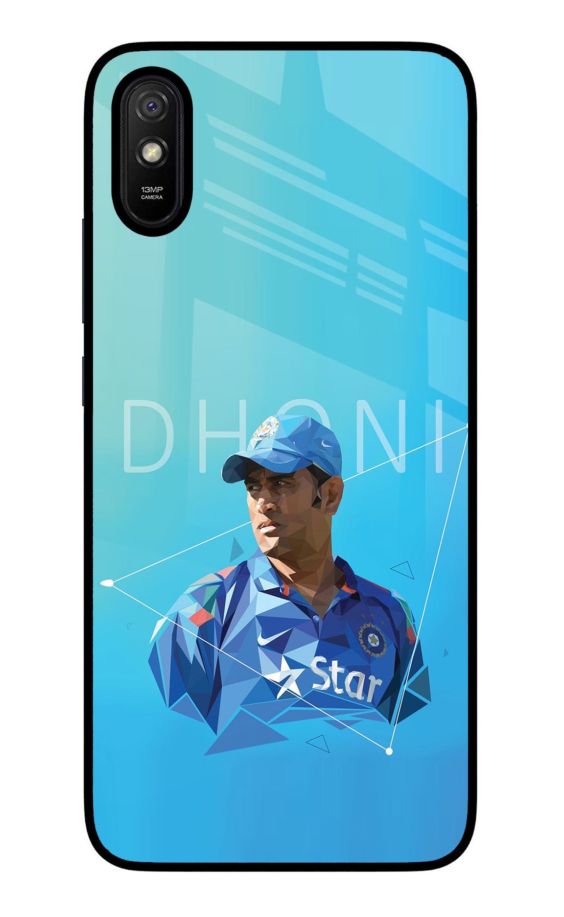 Dhoni Artwork Redmi 9A/9i Glass Case