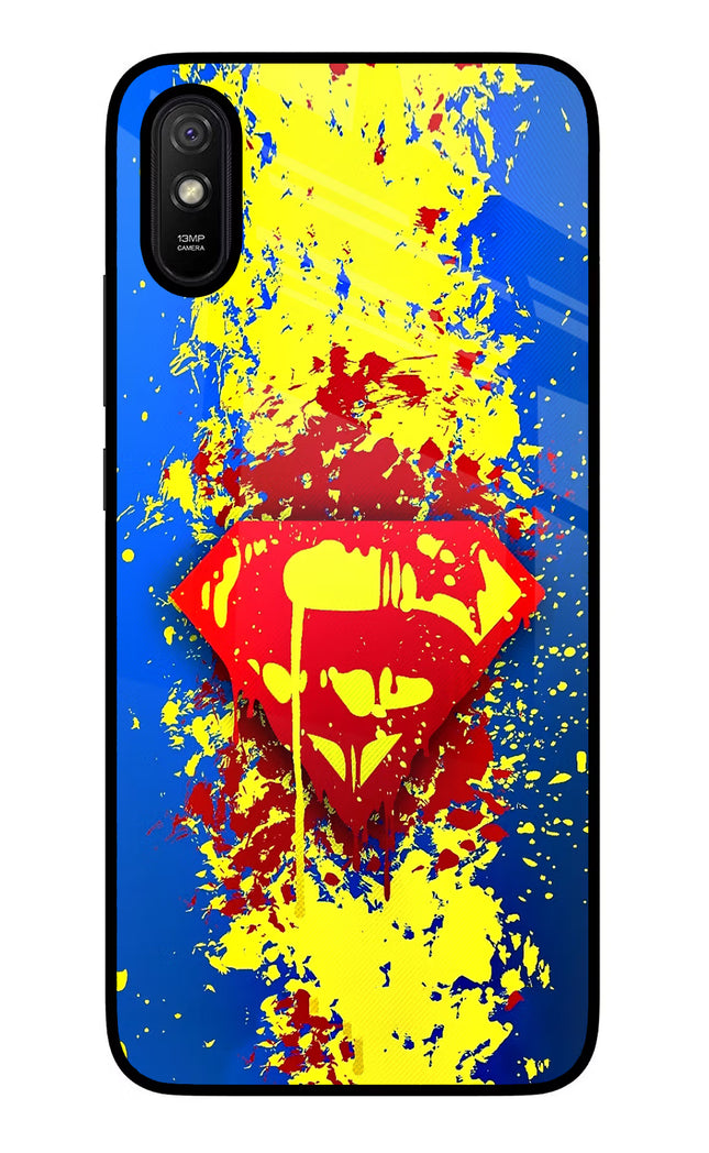 Superman logo Redmi 9A/9i Glass Case Back Cover by Casekaro