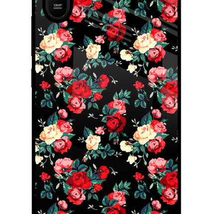 Rose Pattern Redmi 9A/9i Glass Case Back Cover by Casekaro