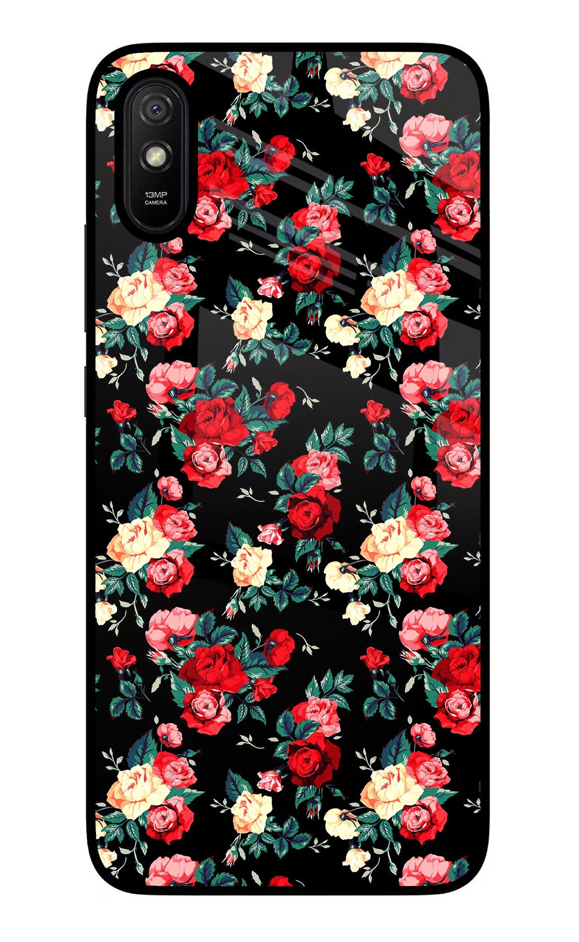 Rose Pattern Redmi 9A/9i Glass Case Back Cover by Casekaro