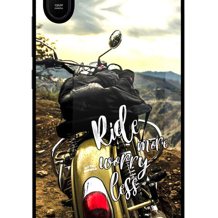 Ride More Worry Less Redmi 9A/9i Glass Case Back Cover by Casekaro