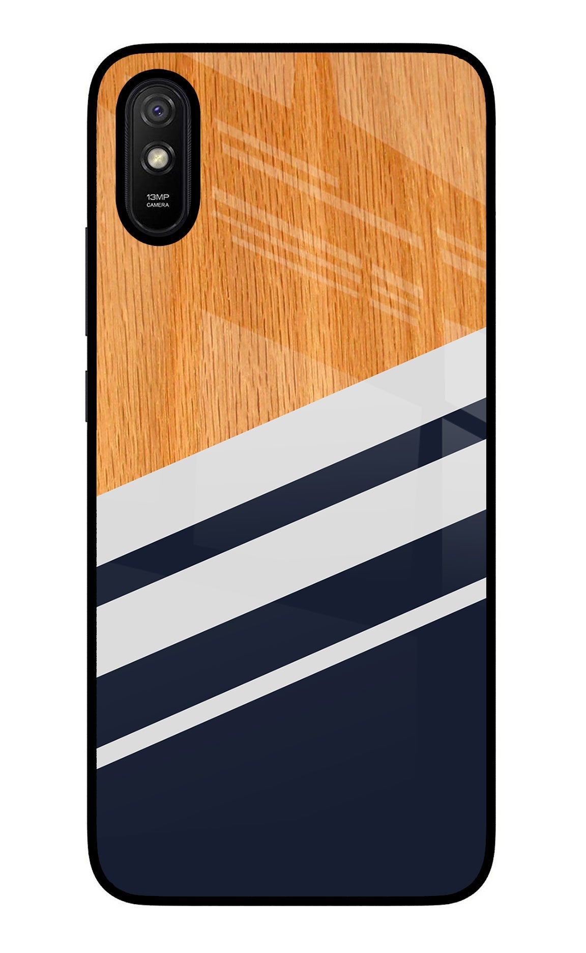 Blue and white wooden Redmi 9A/9i Glass Case