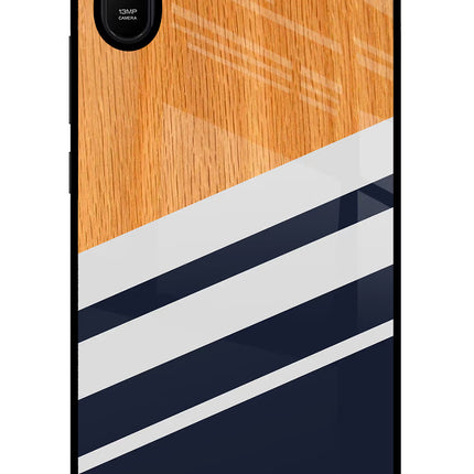 Blue and white wooden Redmi 9A/9i Glass Case Back Cover by Casekaro