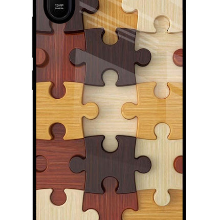 Wooden Puzzle Redmi 9A/9i Glass Case Back Cover by Casekaro