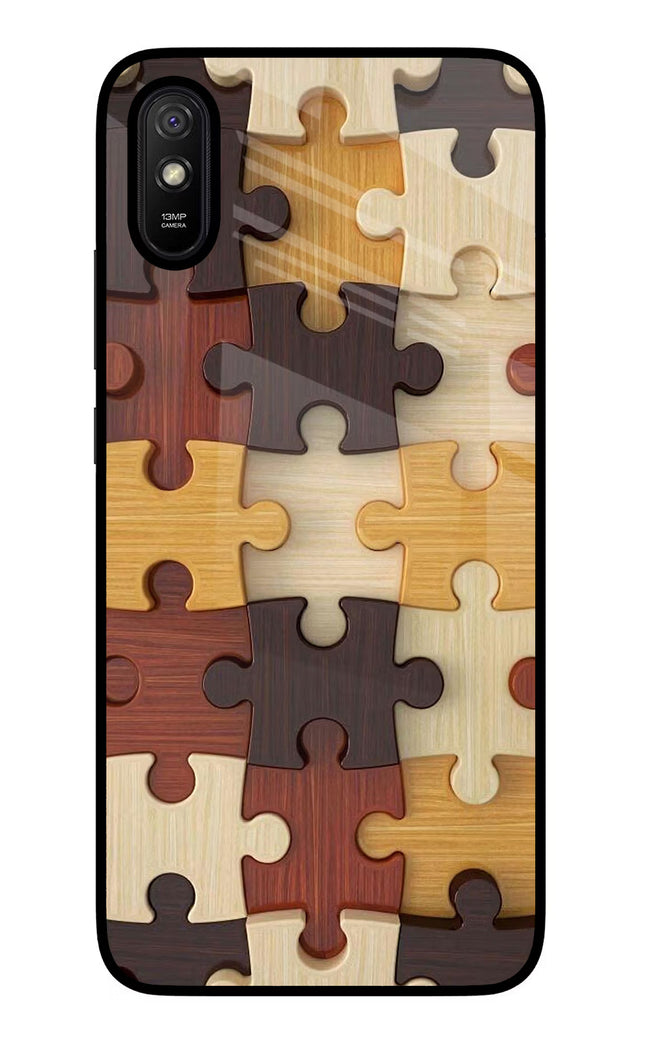 Wooden Puzzle Redmi 9A/9i Glass Case Back Cover by Casekaro