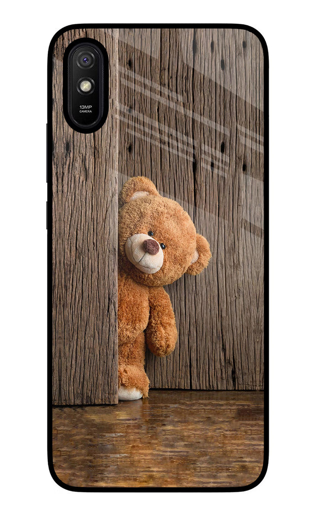 Teddy Wooden Redmi 9A/9i Glass Case Back Cover by Casekaro