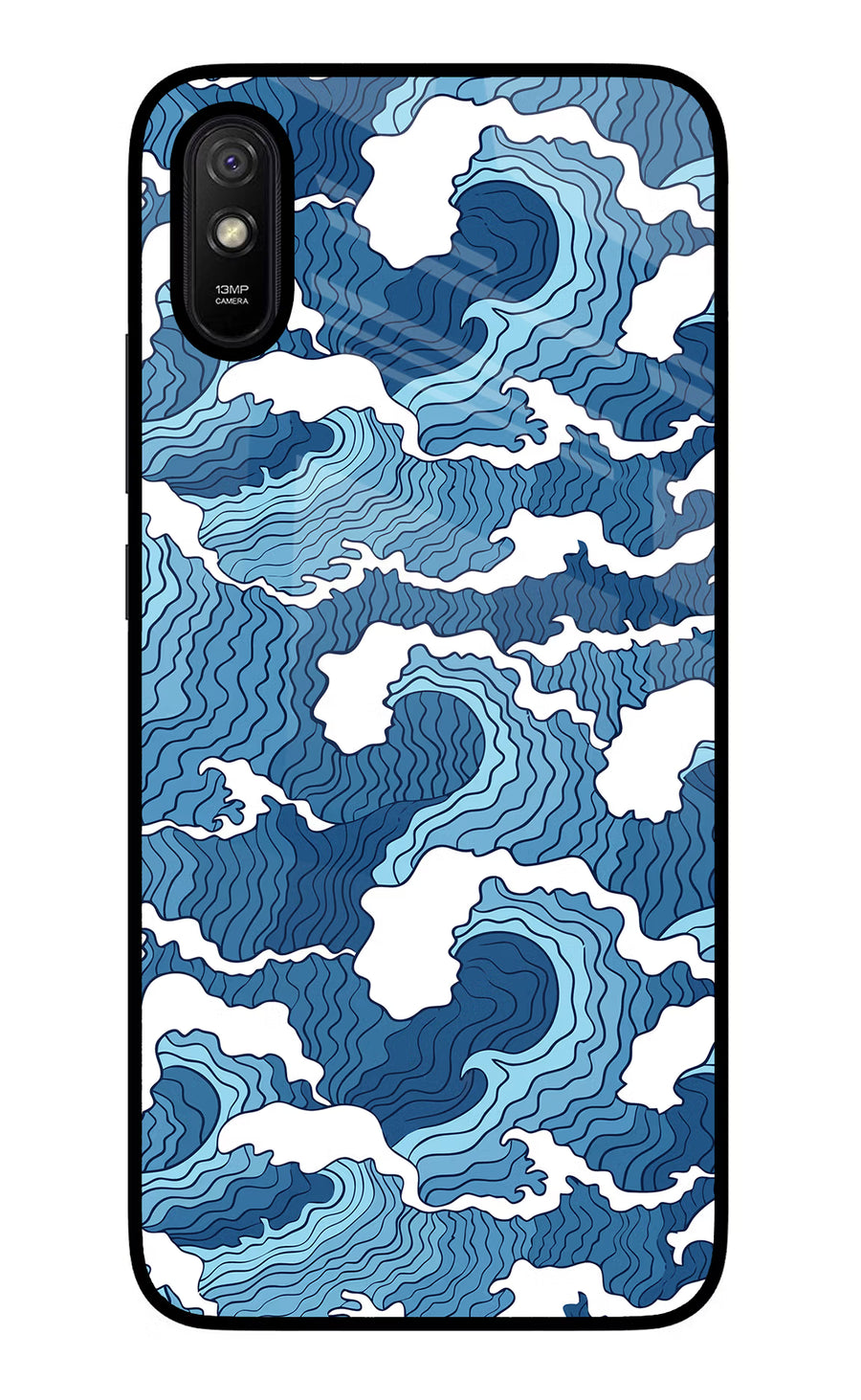 Blue Waves Redmi 9A/9i Back Cover, Glass case