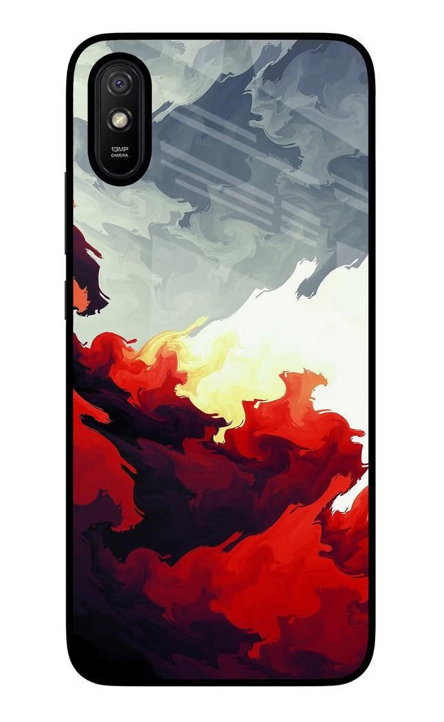 Fire Cloud Redmi 9A/9i Glass Case Back Cover by Casekaro