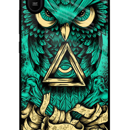 Green Owl Redmi 9A/9i Glass Case Back Cover by Casekaro