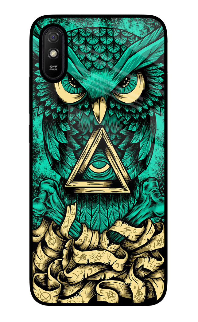Green Owl Redmi 9A/9i Glass Case Back Cover by Casekaro