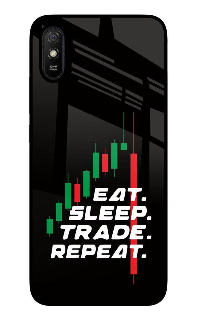 Eat Sleep Trade Repeat Redmi 9A/9i Glass Case Back Cover by Casekaro