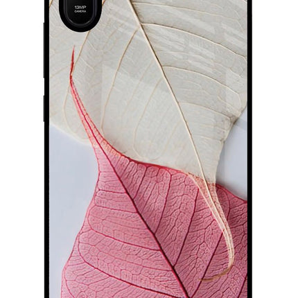 White Pink Leaf Redmi 9A/9i Glass Case Back Cover by Casekaro