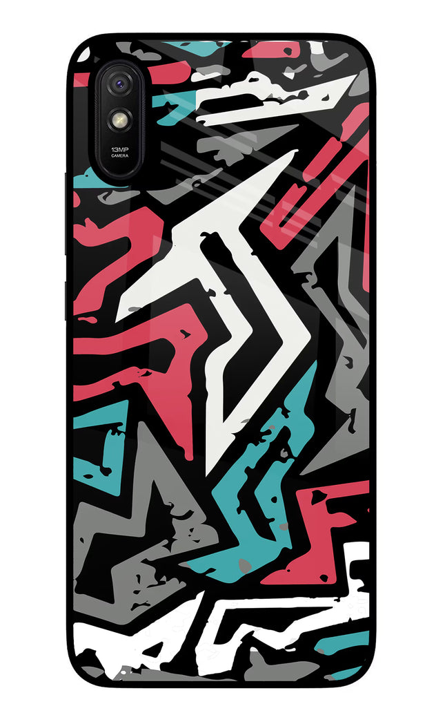 Geometric Graffiti Redmi 9A/9i Glass Case Back Cover by Casekaro