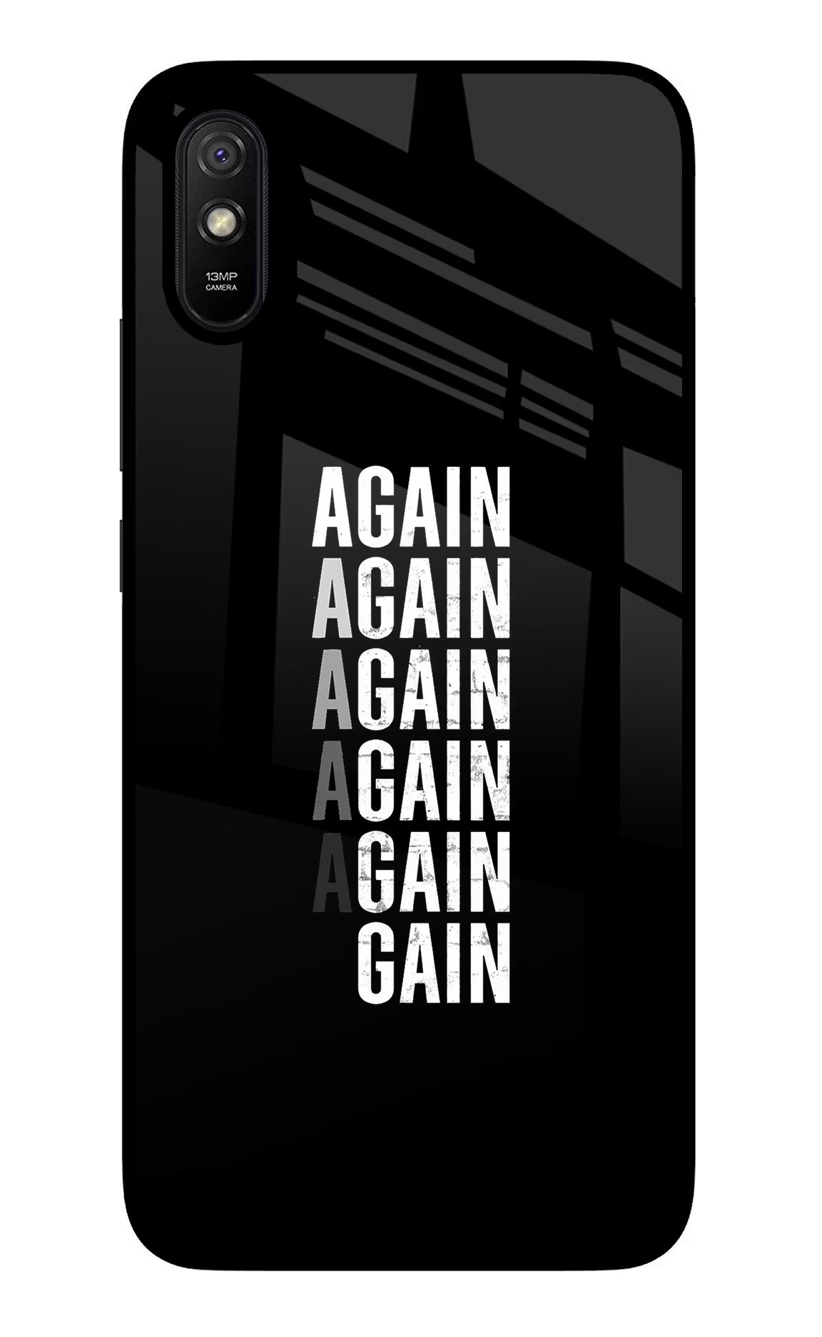 Again Again Gain Redmi 9A/9i Glass Case Back Cover by Casekaro