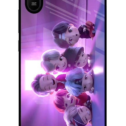 BTS Chibi Redmi 9A/9i Glass Case Back Cover by Casekaro