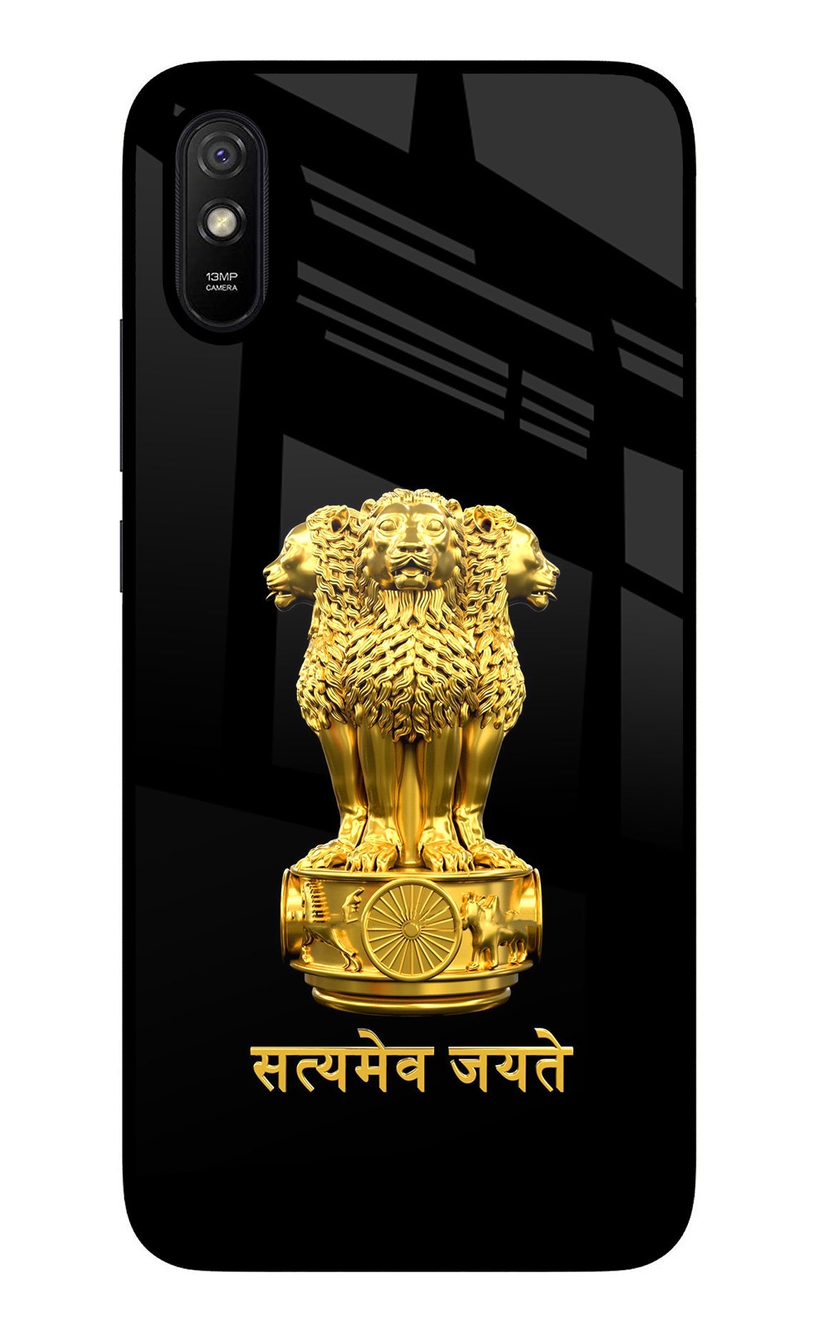 Satyamev Jayate Golden Redmi 9A/9i Glass Case