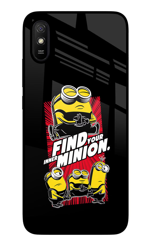 Find your inner Minion Redmi 9A/9i Glass Case Back Cover by Casekaro
