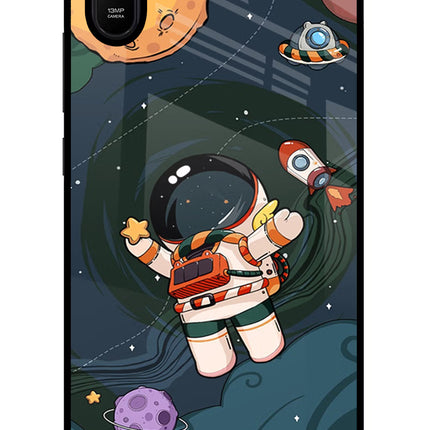 Cartoon Astronaut Redmi 9A/9i Glass Case Back Cover by Casekaro