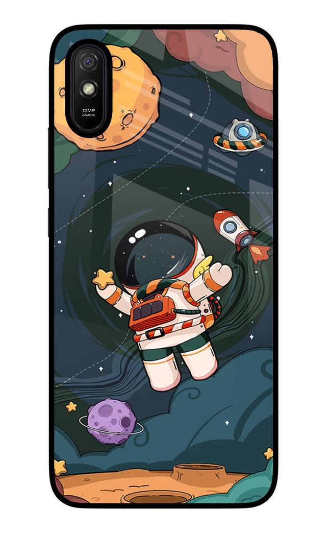 Cartoon Astronaut Redmi 9A/9i Glass Case Back Cover by Casekaro