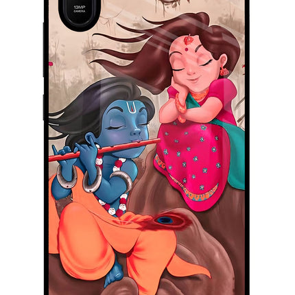 Radhe Krishna Redmi 9A/9i Glass Case Back Cover by Casekaro
