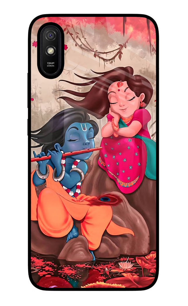Radhe Krishna Redmi 9A/9i Glass Case Back Cover by Casekaro