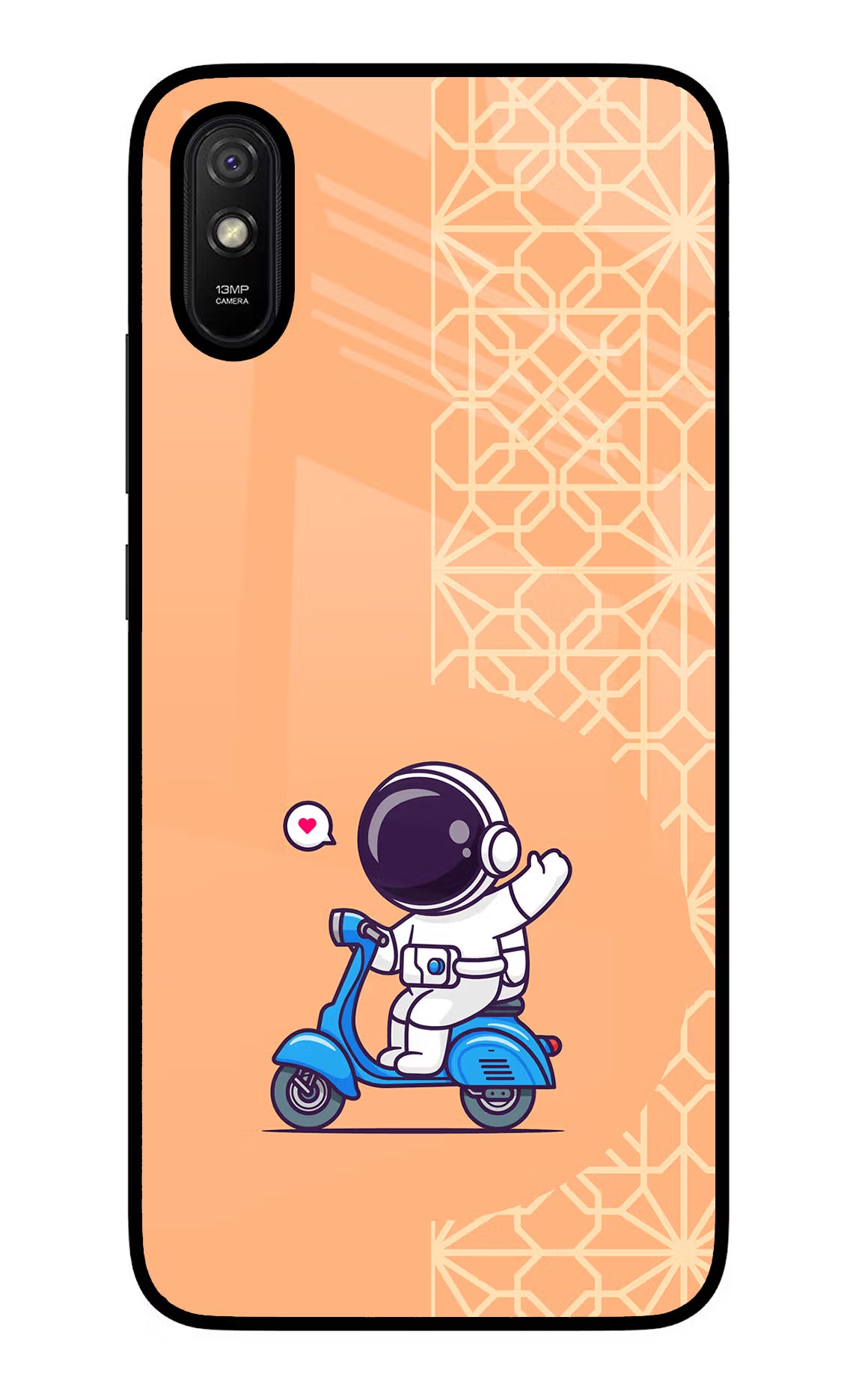 Cute Astronaut Riding Redmi 9A/9i Glass Case Back Cover by Casekaro