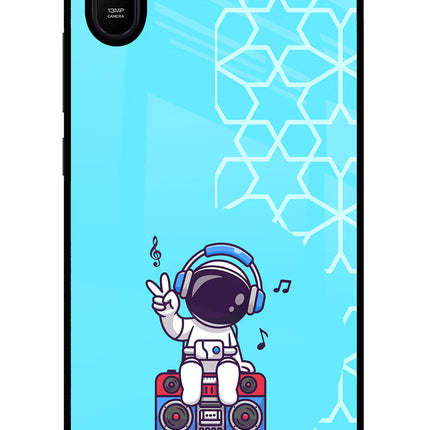 Cute Astronaut Chilling Redmi 9A/9i Glass Case Back Cover by Casekaro