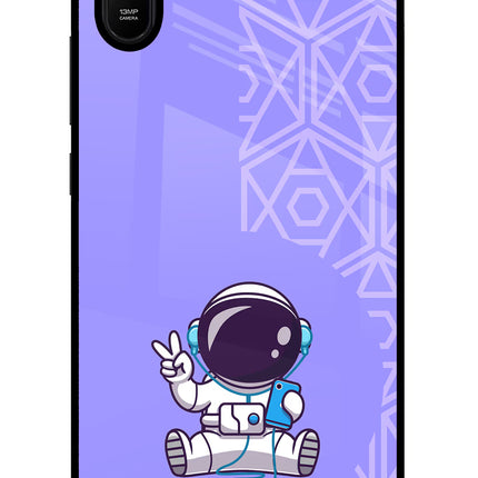Cute Astronaut Chilling Redmi 9A/9i Glass Case Back Cover by Casekaro