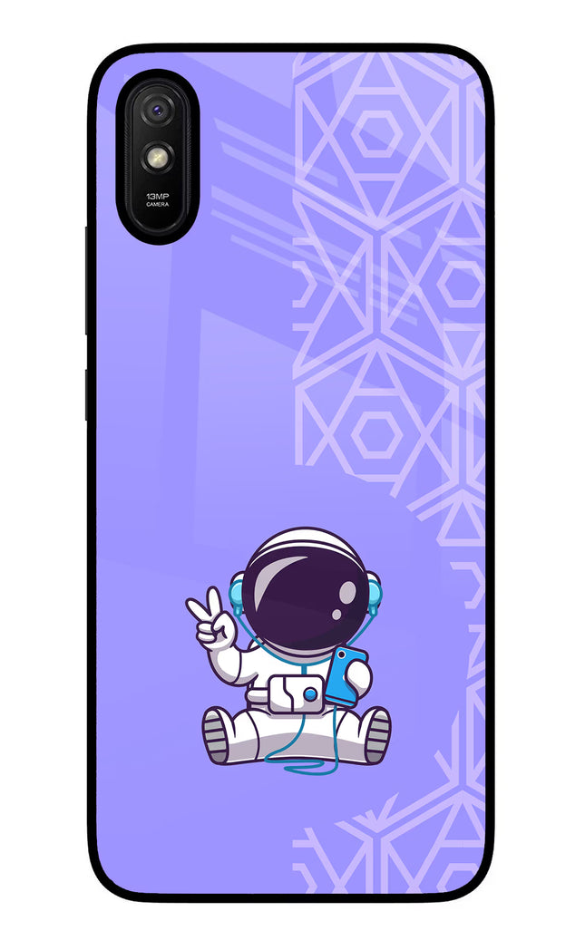 Cute Astronaut Chilling Redmi 9A/9i Glass Case Back Cover by Casekaro