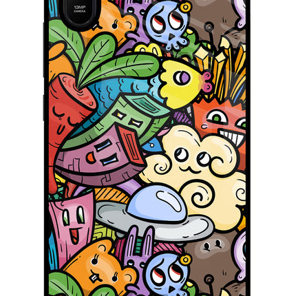 Veggie Doodle Redmi 9A/9i Glass Case Back Cover by Casekaro