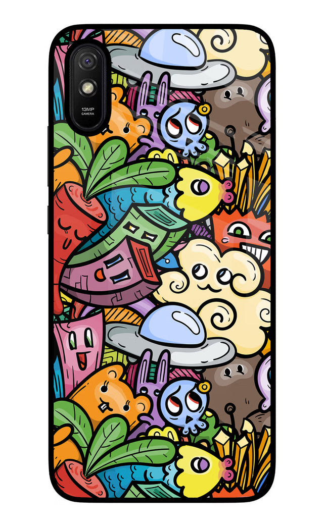 Veggie Doodle Redmi 9A/9i Glass Case Back Cover by Casekaro