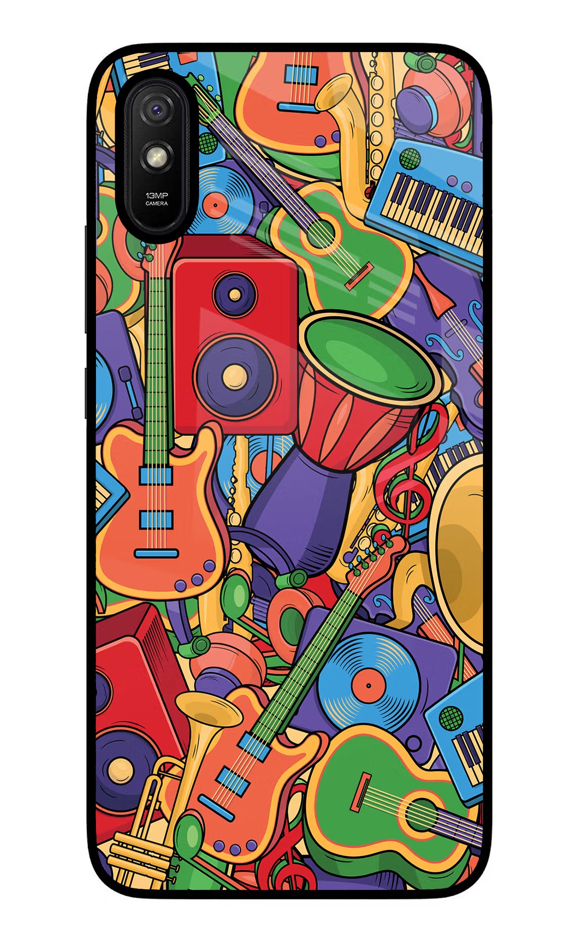 Music Instrument Doodle Redmi 9A/9i Glass Case Back Cover by Casekaro