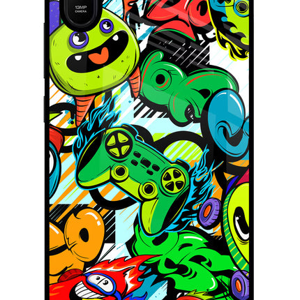 Game Doodle Redmi 9A/9i Glass Case Back Cover by Casekaro