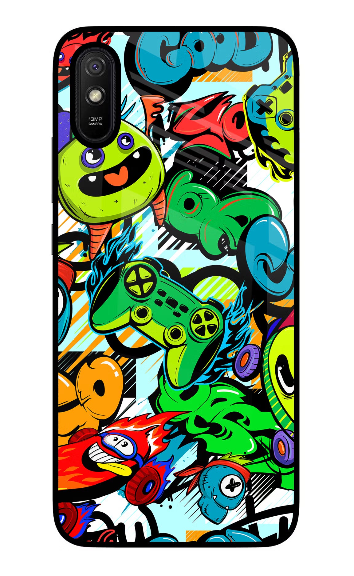 Game Doodle Redmi 9A/9i Glass Case Back Cover by Casekaro