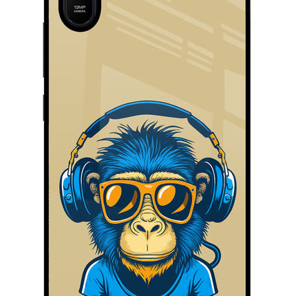 Monkey Headphone Redmi 9A/9i Glass Case Back Cover by Casekaro