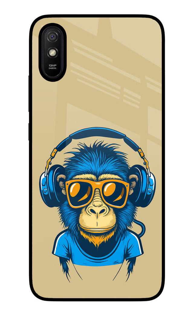 Monkey Headphone Redmi 9A/9i Glass Case Back Cover by Casekaro