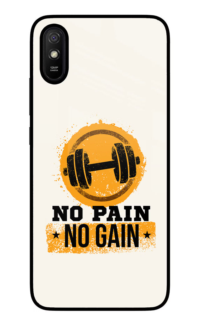 No Pain No Gain Redmi 9A/9i Glass Case Back Cover by Casekaro