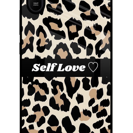 Leopard Print Self Love Redmi 9A/9i Glass Case Back Cover by Casekaro