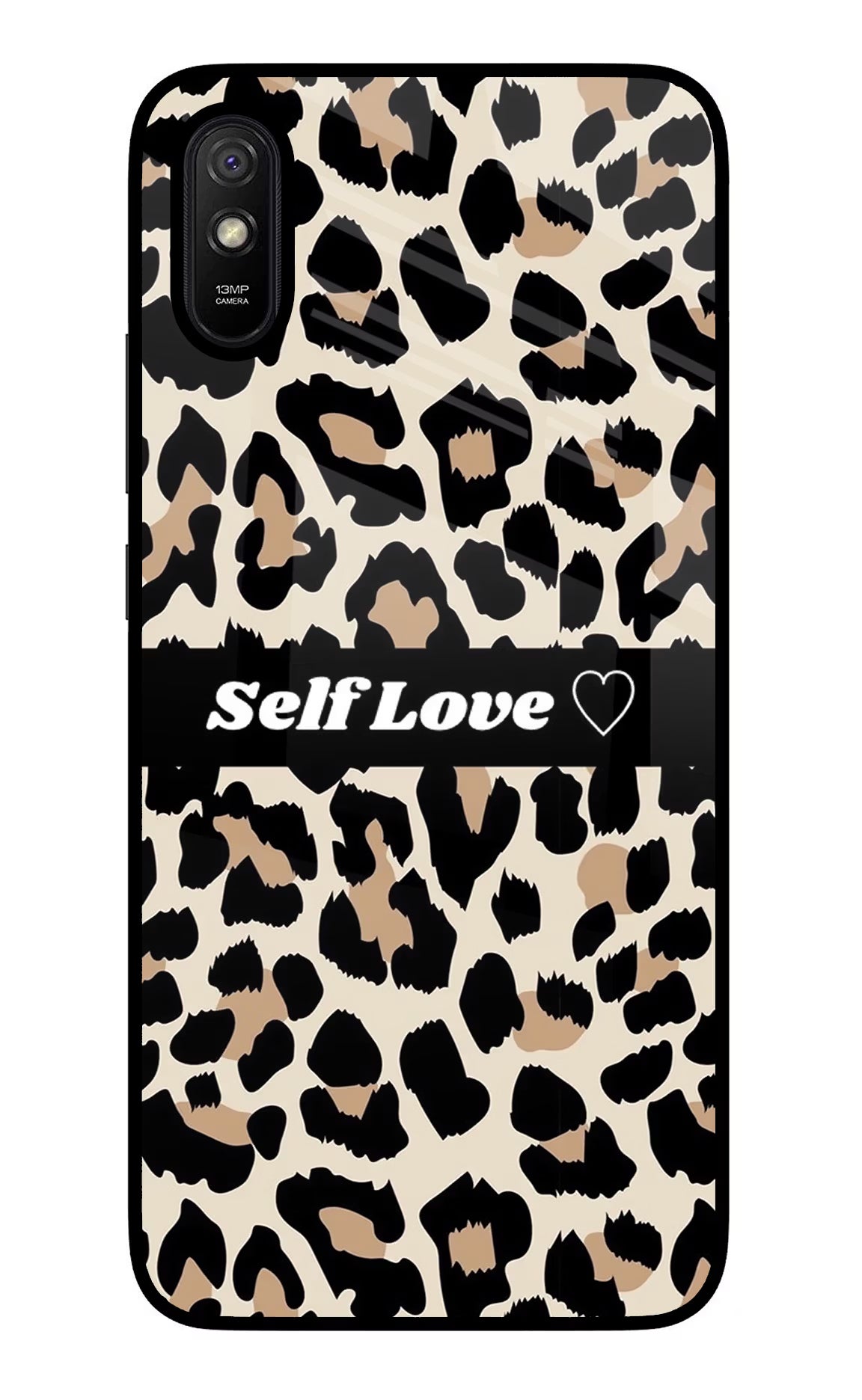 Leopard Print Self Love Redmi 9A/9i Glass Case Back Cover by Casekaro