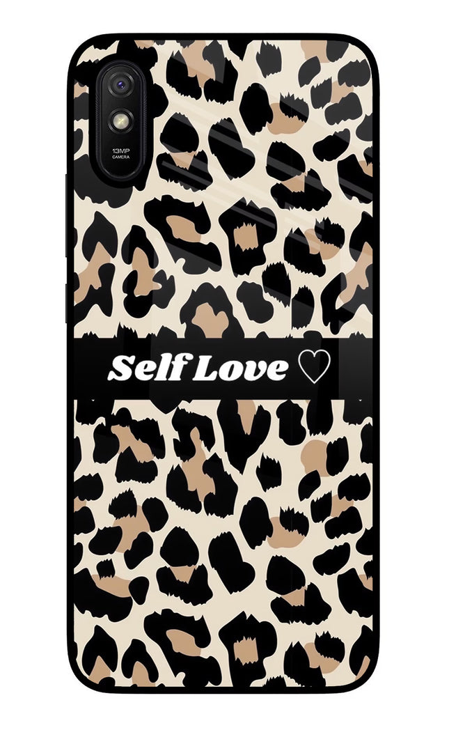 Leopard Print Self Love Redmi 9A/9i Glass Case Back Cover by Casekaro