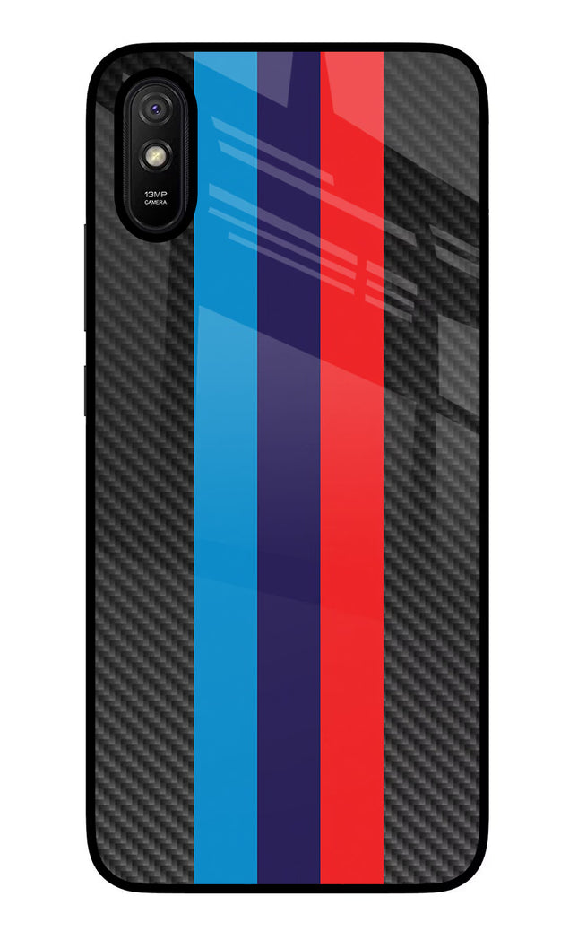 BMW Stripes Pattern Redmi 9A/9i Glass Case Back Cover by Casekaro