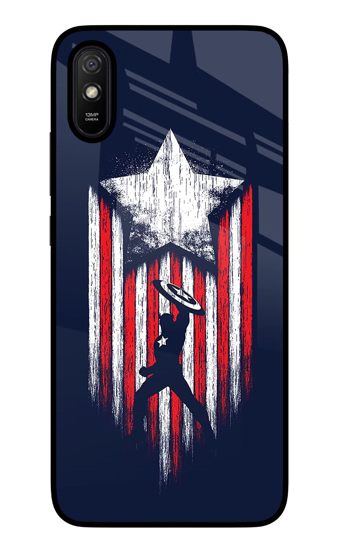 Captain America Marvel Art Redmi 9A/9i Glass Case Back Cover by Casekaro