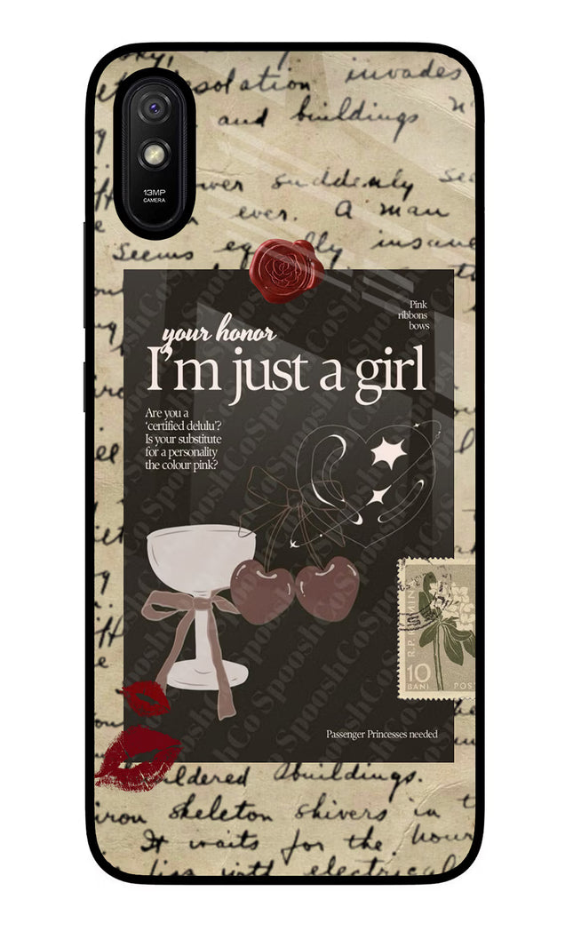 I am just a girl Redmi 9A/9i Glass Case Back Cover by Casekaro