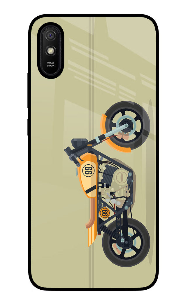 Vertical Speedster Redmi 9A/9i Glass Case Back Cover by Casekaro