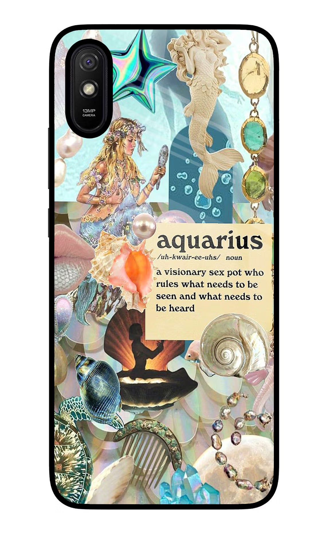 Aquarius Zodiac Redmi 9A/9i Glass Case Back Cover by Casekaro