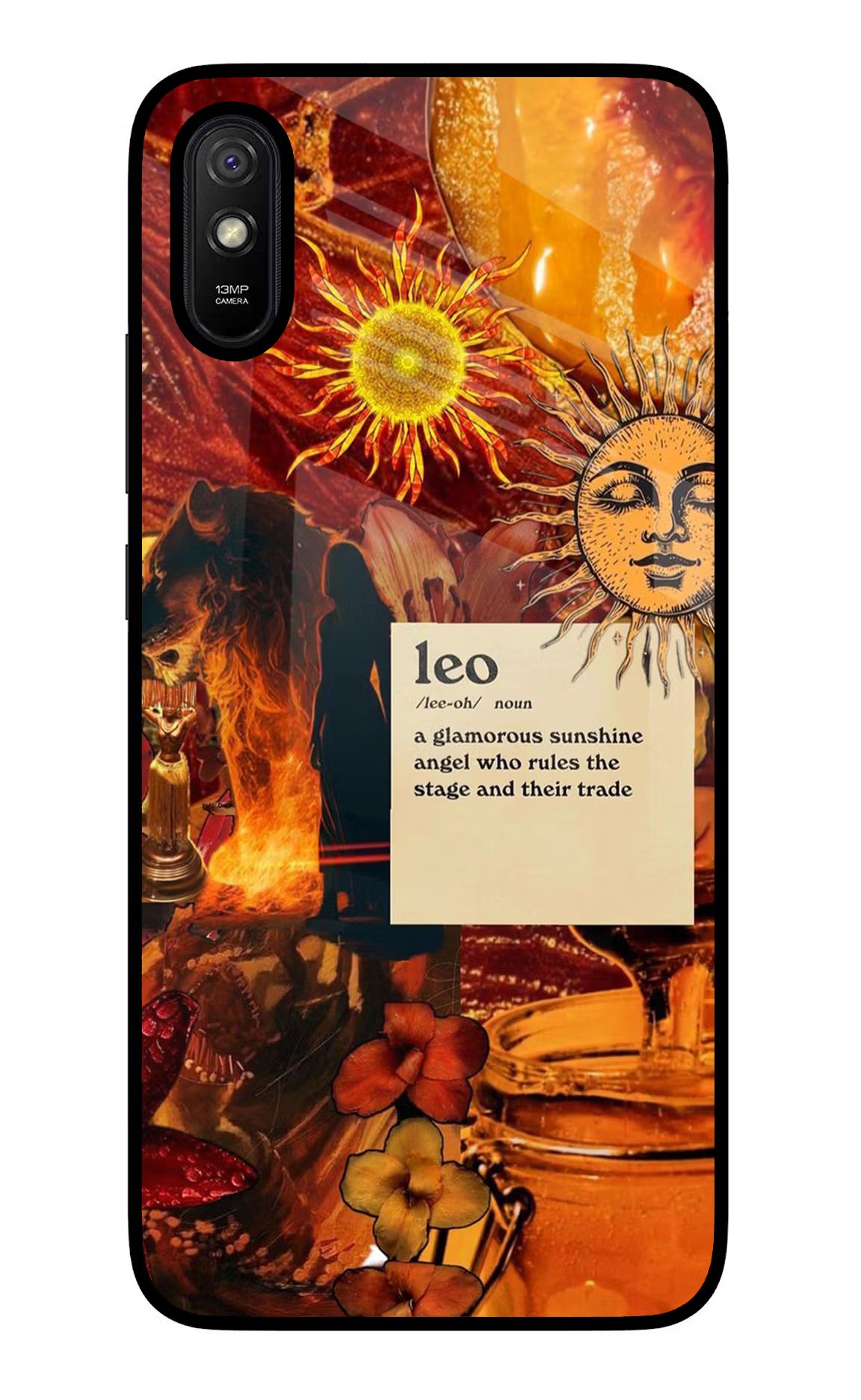 Leo Zodiac Redmi 9A/9i Glass Case Back Cover by Casekaro