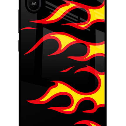 Side Sweep Flames Redmi 9A/9i Glass Case Back Cover by Casekaro