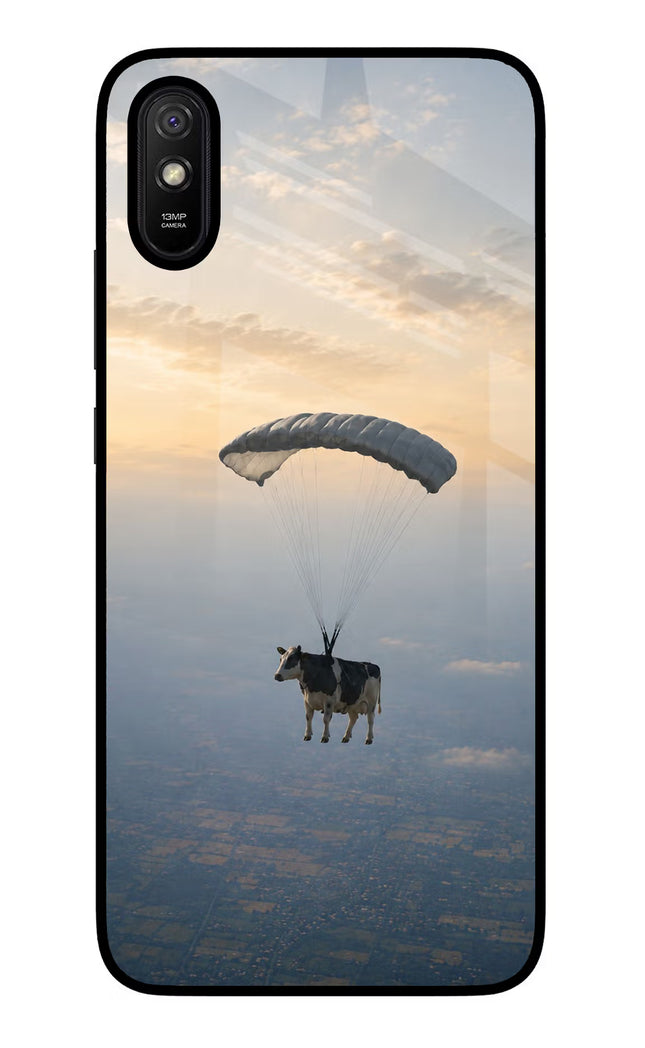 Skydiving Cow Redmi 9A/9i Glass Case