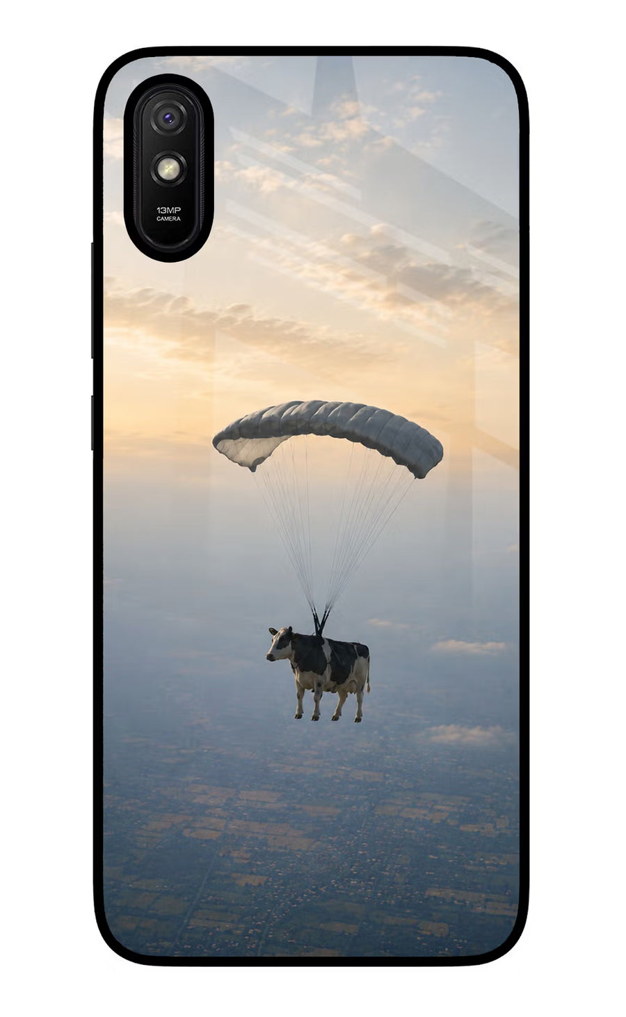 Skydiving Cow Redmi 9A/9i Back Cover, Glass case